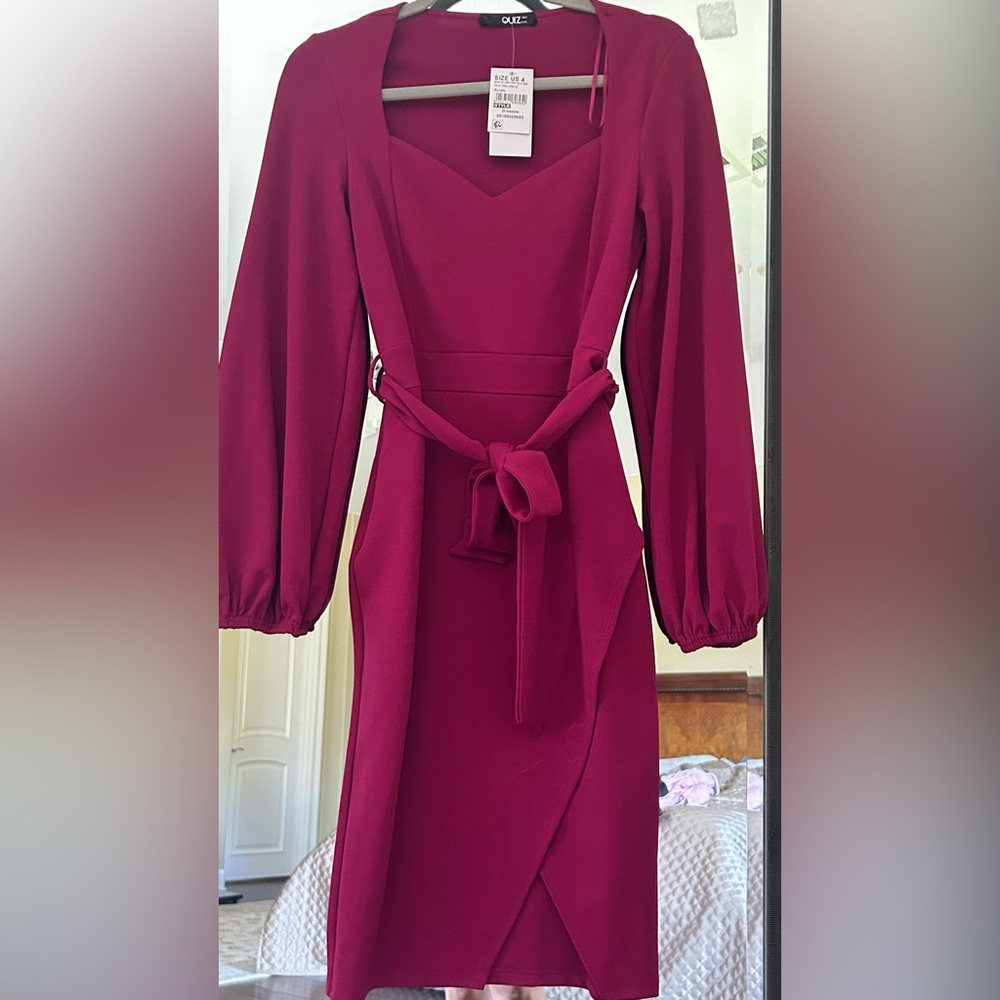 Elegant Magenta Dress with Belt